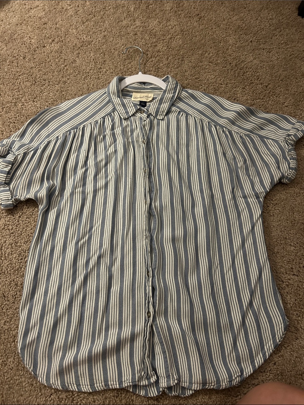 Light Blue and White Striped Womens Button-Up Shirt